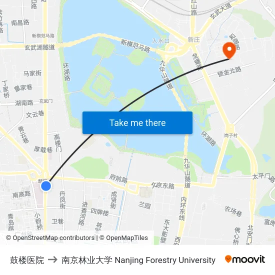 鼓楼医院 to 南京林业大学 Nanjing Forestry University map