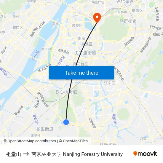 祖堂山 to 南京林业大学 Nanjing Forestry University map