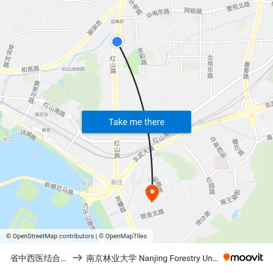 省中西医结合医院 to 南京林业大学 Nanjing Forestry University map