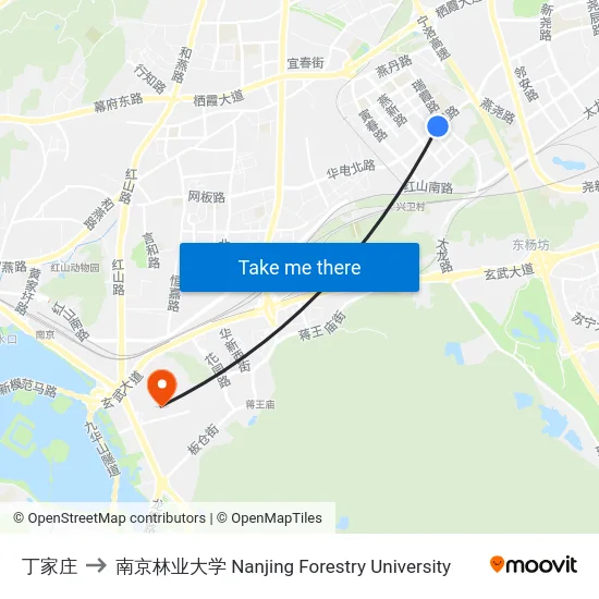 丁家庄 to 南京林业大学 Nanjing Forestry University map