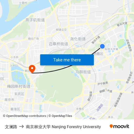 文澜路 to 南京林业大学 Nanjing Forestry University map
