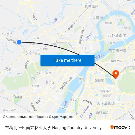 东葛北 to 南京林业大学 Nanjing Forestry University map