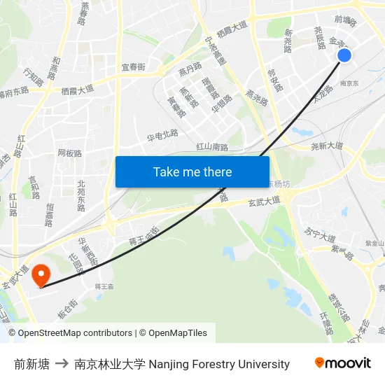 前新塘 to 南京林业大学 Nanjing Forestry University map
