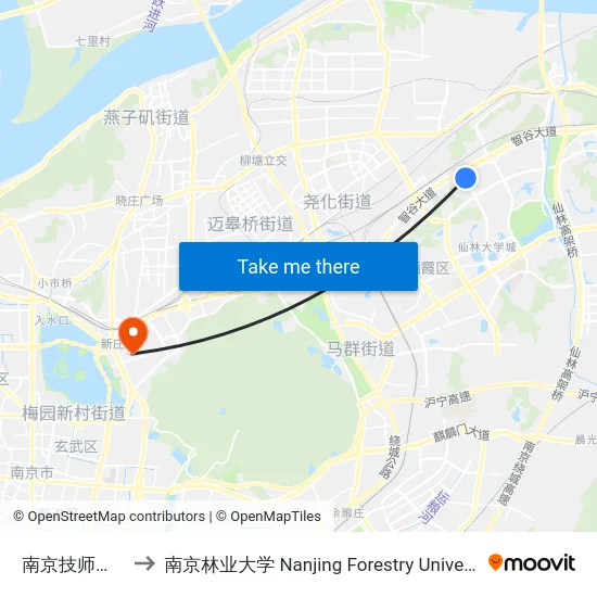 南京技师学院 to 南京林业大学 Nanjing Forestry University map
