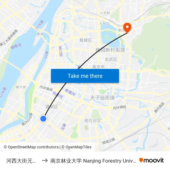 河西大街元通东 to 南京林业大学 Nanjing Forestry University map