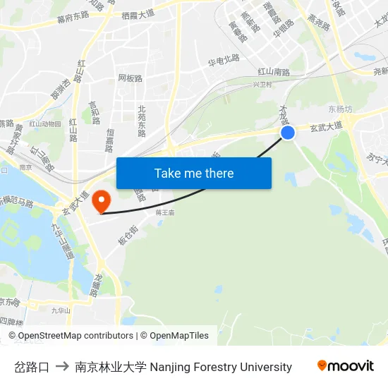 岔路口 to 南京林业大学 Nanjing Forestry University map
