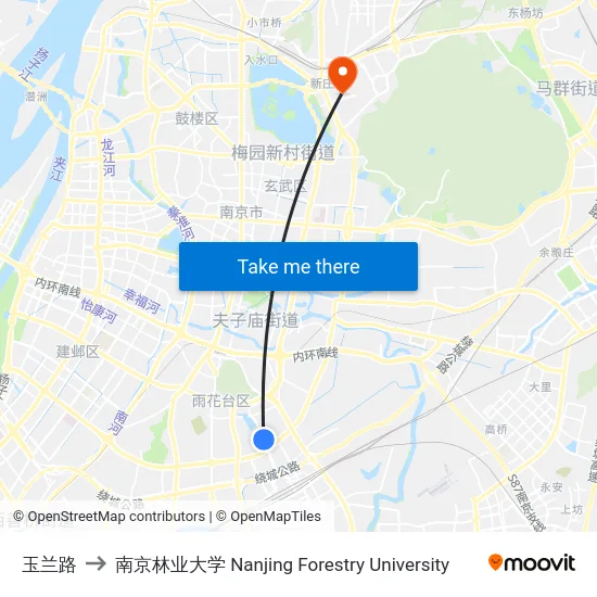 玉兰路 to 南京林业大学 Nanjing Forestry University map