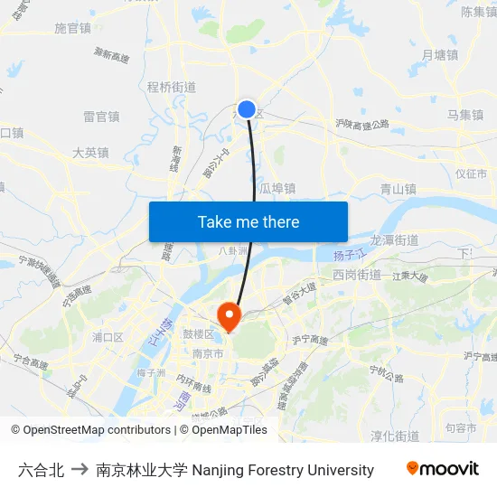 六合北 to 南京林业大学 Nanjing Forestry University map