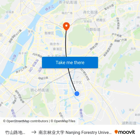 竹山路地铁站 to 南京林业大学 Nanjing Forestry University map