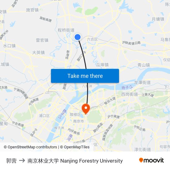 郭营 to 南京林业大学 Nanjing Forestry University map