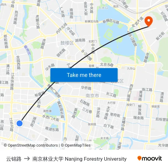 云锦路 to 南京林业大学 Nanjing Forestry University map