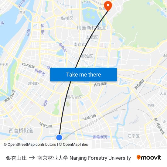 银杏山庄 to 南京林业大学 Nanjing Forestry University map