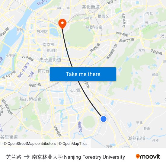 芝兰路 to 南京林业大学 Nanjing Forestry University map