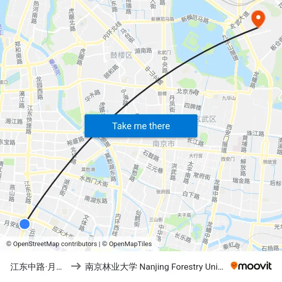 江东中路·月安街 to 南京林业大学 Nanjing Forestry University map