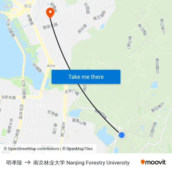 明孝陵 to 南京林业大学 Nanjing Forestry University map