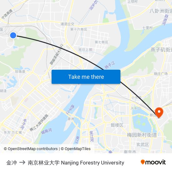 金冲 to 南京林业大学 Nanjing Forestry University map