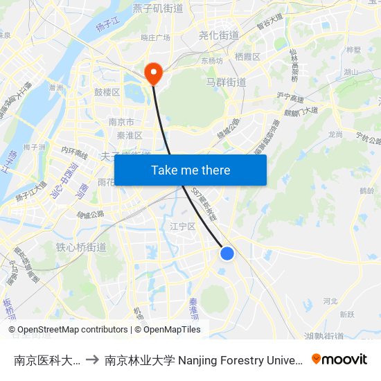 南京医科大学 to 南京林业大学 Nanjing Forestry University map