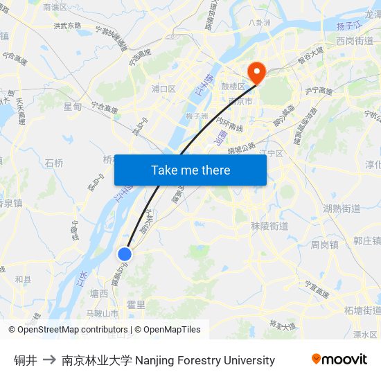 铜井 to 南京林业大学 Nanjing Forestry University map