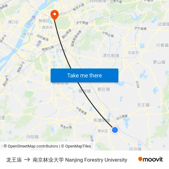 龙王庙 to 南京林业大学 Nanjing Forestry University map