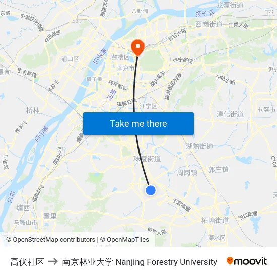 高伏社区 to 南京林业大学 Nanjing Forestry University map