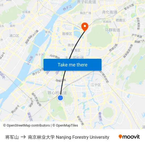 将军山 to 南京林业大学 Nanjing Forestry University map