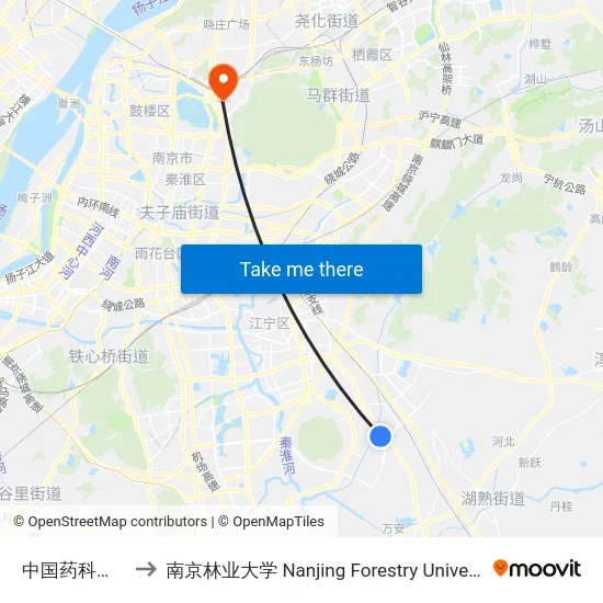 中国药科大学 to 南京林业大学 Nanjing Forestry University map