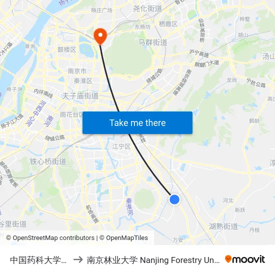 中国药科大学东门 to 南京林业大学 Nanjing Forestry University map