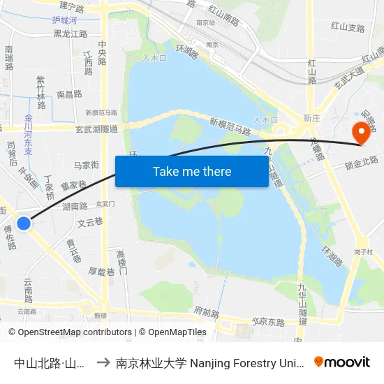 中山北路·山西路 to 南京林业大学 Nanjing Forestry University map