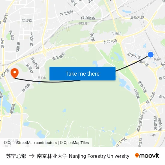 苏宁总部 to 南京林业大学 Nanjing Forestry University map