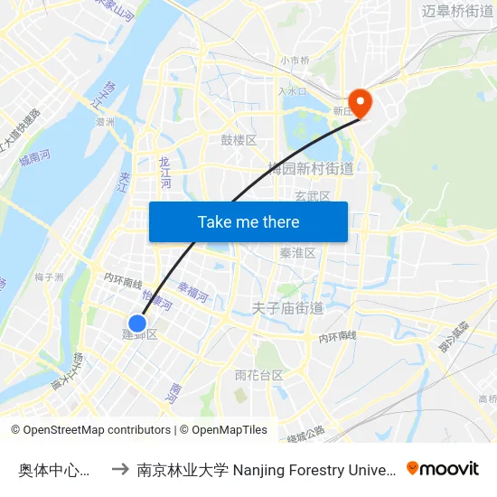奥体中心北门 to 南京林业大学 Nanjing Forestry University map