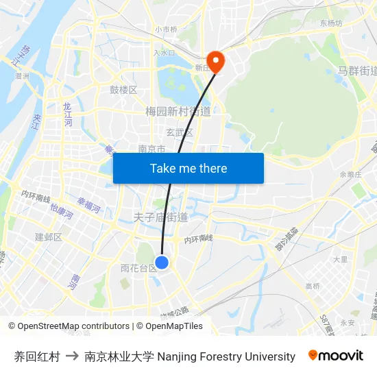 养回红村 to 南京林业大学 Nanjing Forestry University map