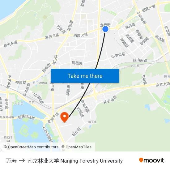 万寿 to 南京林业大学 Nanjing Forestry University map