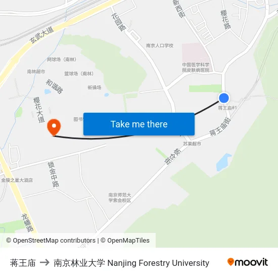 蒋王庙 to 南京林业大学 Nanjing Forestry University map