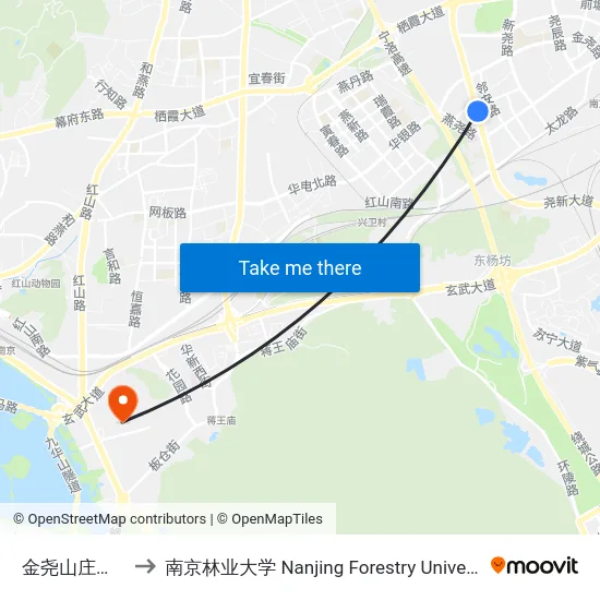 金尧山庄东门 to 南京林业大学 Nanjing Forestry University map