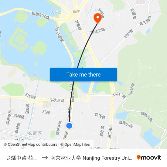 龙蟠中路·荷包套 to 南京林业大学 Nanjing Forestry University map
