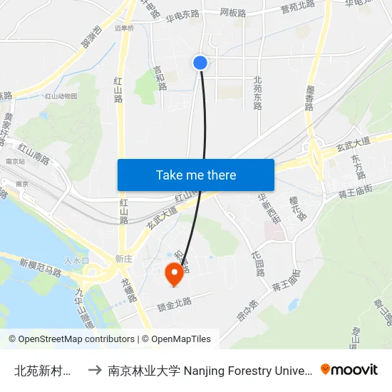 北苑新村南门 to 南京林业大学 Nanjing Forestry University map