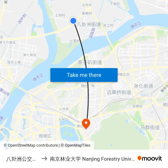 八卦洲公交总站 to 南京林业大学 Nanjing Forestry University map