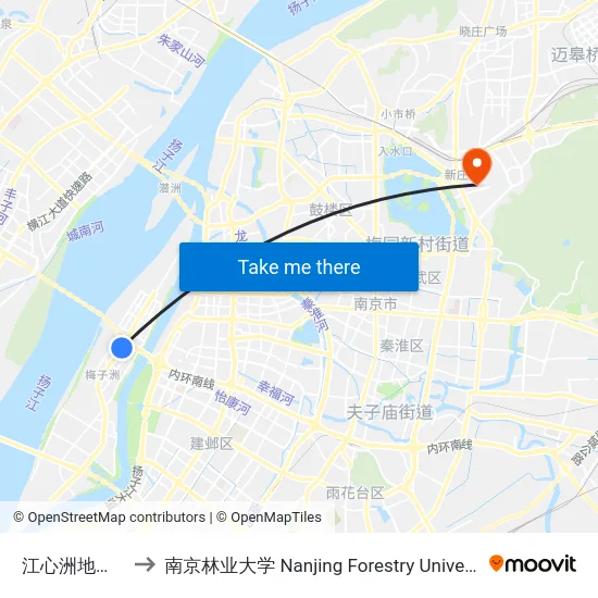 江心洲地铁站 to 南京林业大学 Nanjing Forestry University map