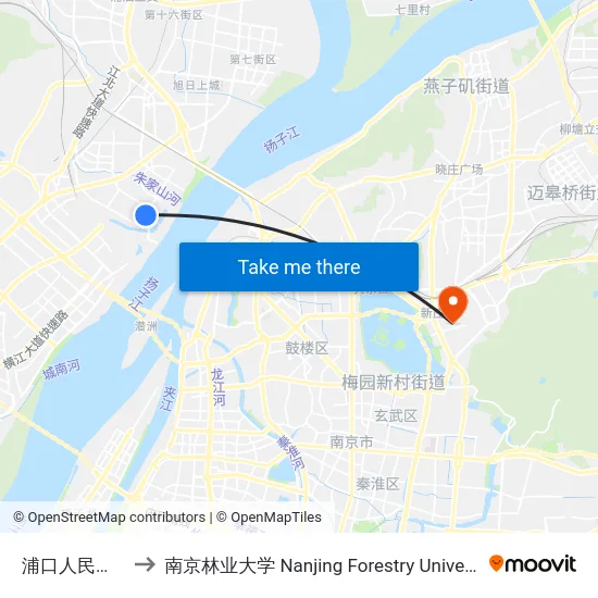浦口人民医院 to 南京林业大学 Nanjing Forestry University map