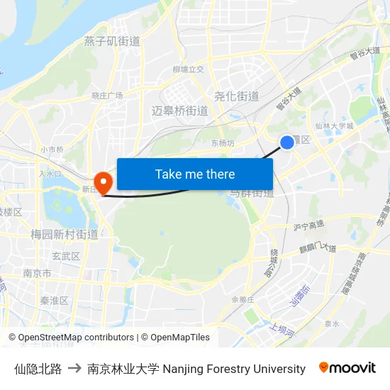 仙隐北路 to 南京林业大学 Nanjing Forestry University map