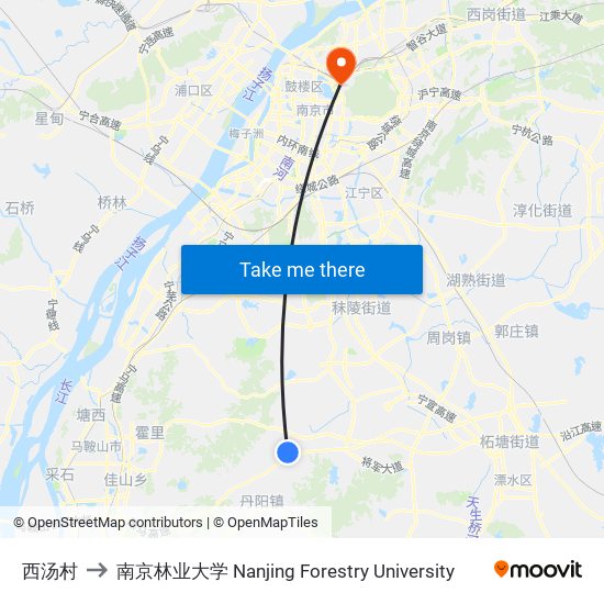 西汤村 to 南京林业大学 Nanjing Forestry University map