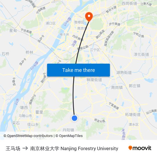 王马场 to 南京林业大学 Nanjing Forestry University map