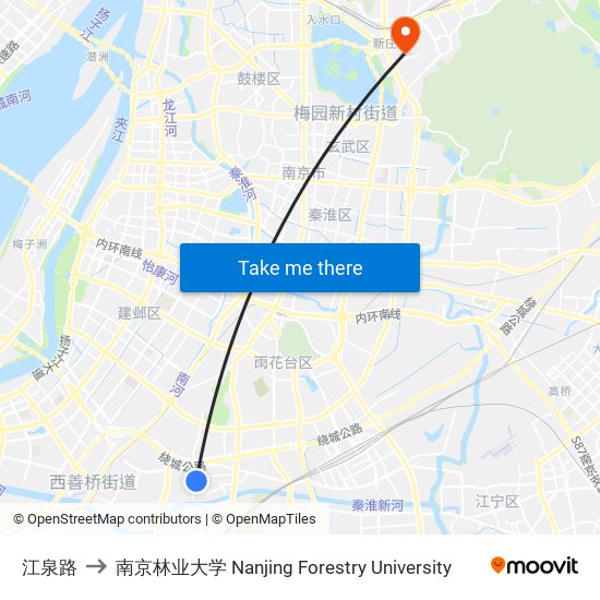 江泉路 to 南京林业大学 Nanjing Forestry University map