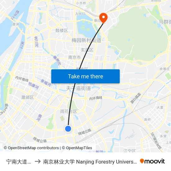 宁南大道西 to 南京林业大学 Nanjing Forestry University map