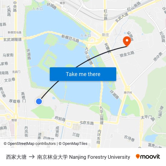 西家大塘 to 南京林业大学 Nanjing Forestry University map