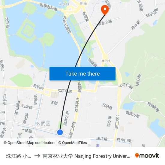 珠江路·小营 to 南京林业大学 Nanjing Forestry University map