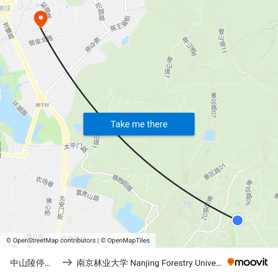 中山陵停车场 to 南京林业大学 Nanjing Forestry University map