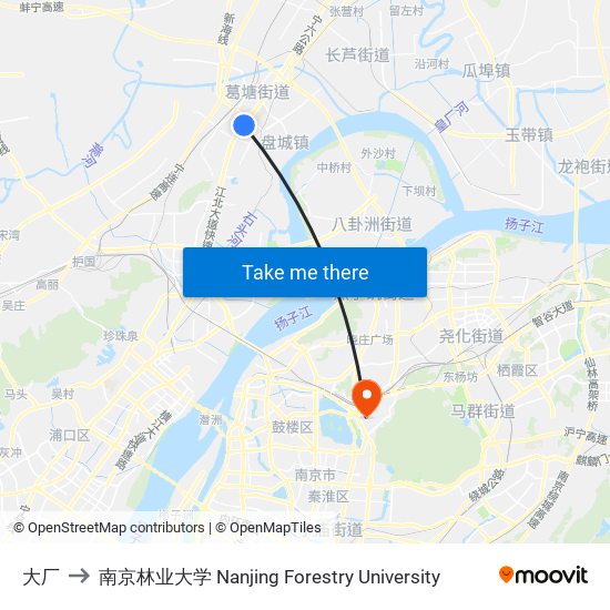 大厂 to 南京林业大学 Nanjing Forestry University map