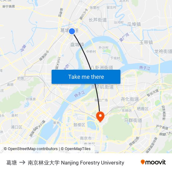 葛塘 to 南京林业大学 Nanjing Forestry University map