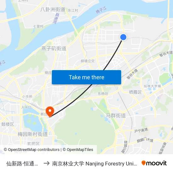 仙新路·恒通大道 to 南京林业大学 Nanjing Forestry University map